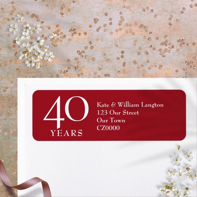 Étiquette Carte d'adresse Ruby pour les 40 ans de mariage (40th Wedding Anniversary Ruby Address Label)