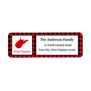 Étiquette Carte de la Virginie-Occidentale Buffalo Plaid Adr