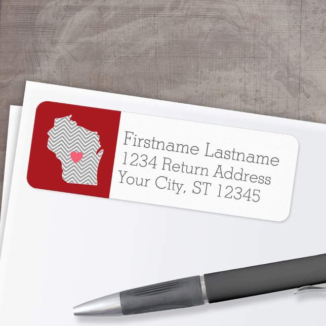 Étiquette Carte de l'état du Wisconsin avec personnalisation (Personalized Mailing Label with Return Address and State Map - Low Minimum)