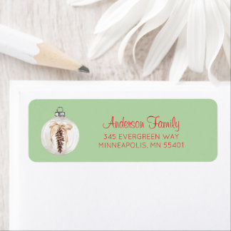 Étiquette Carte de Noël à l'aquarelle avec ornement et pomme