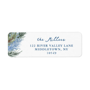 Étiquette Carte de Noël Côtière, Adresse de Retour Bleue et