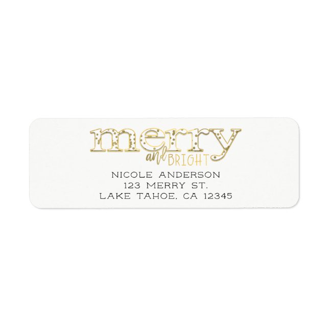 Étiquette Carte de Noël en or blanc Merry & Bright (Devant)