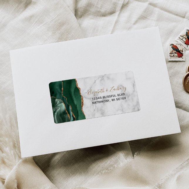 Étiquette Carte de réponse de mariage en marbre vert émeraud (Créateur téléchargé)