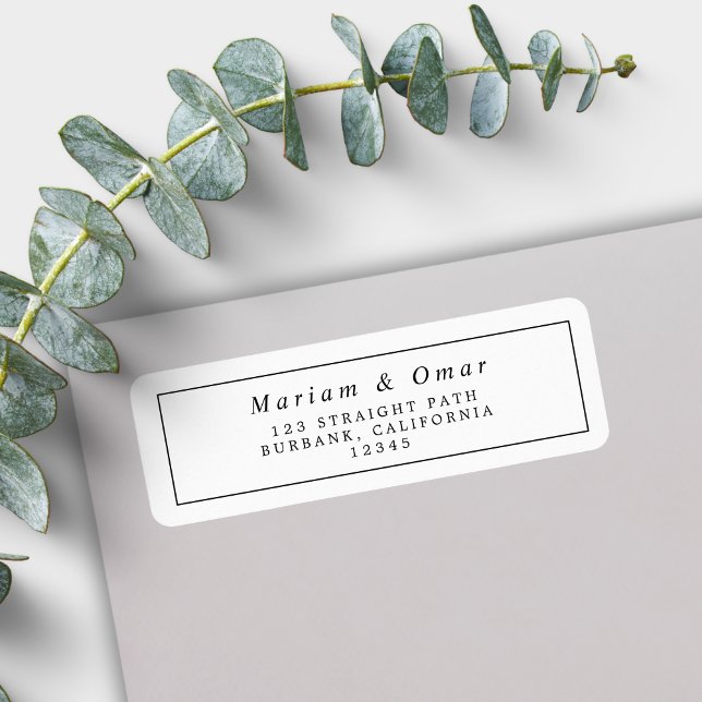 Étiquette Carte de retour de mariage noir et blanc minimal   (Créateur téléchargé)
