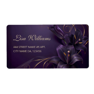 Étiquette Carte de visite Luxe Fleurs 3D Lys Violets