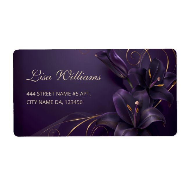 Étiquette Carte de visite Luxe Fleurs 3D Lys Violets (Devant)
