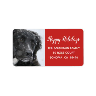 Étiquette Carte de vœux chien et neige pour les fêtes