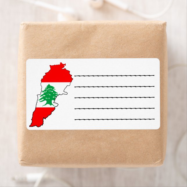 Étiquette Carte du Liban avec drapeau (En situation)