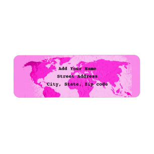 Étiquette Carte du monde Abstrait rose violet Art Voyageur t