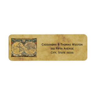 Étiquette Carte du monde antique Trouvé BG Adresse de retour