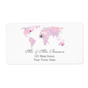 Étiquette Carte du monde de l'aquarelle de mariage de destin