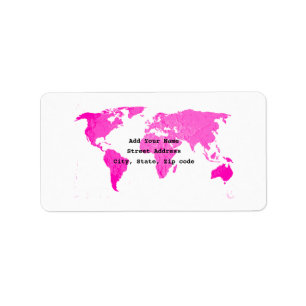 Étiquette Carte du monde Voyageur Abstrait rose violet d'art