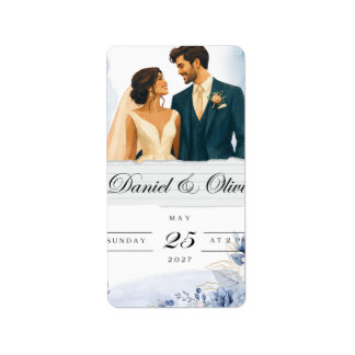 Étiquette Carte Élégante Fleurs Bleues Save the Date |
