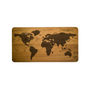 Étiquette Carte texturisée du monde de fibre de bois