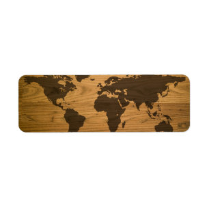 Étiquette Carte texturisée du monde de fibre de bois