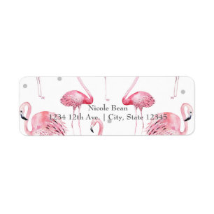 Étiquette Cartes d'invitation chic Flamants roses à pois gri