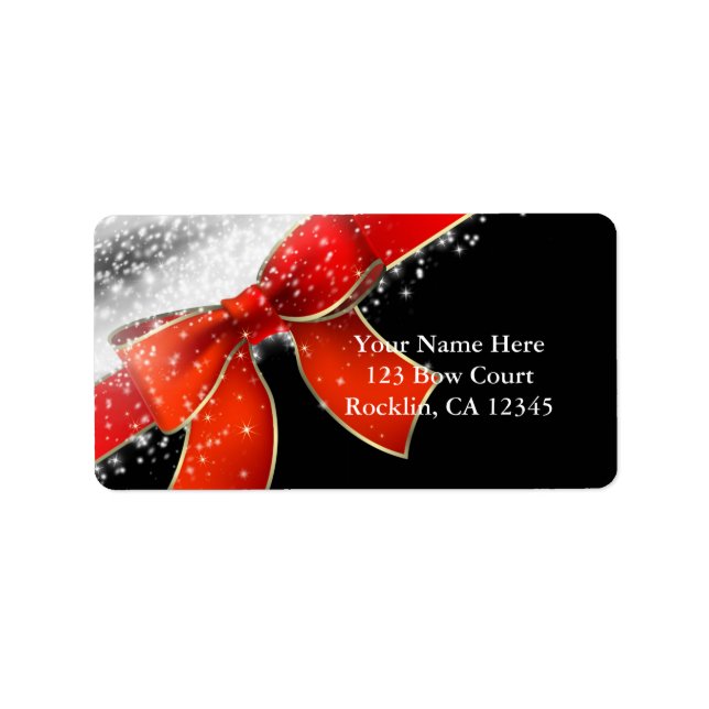Étiquette Cartes d'invitation de Noël noires chic avec ruban (Devant)