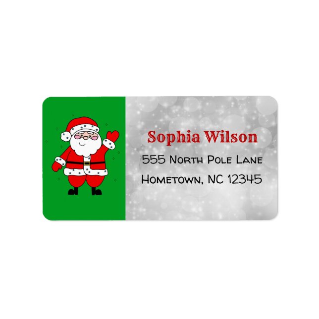 Étiquette Carton de Noël mignon Père Noël rouge et vert (Devant)