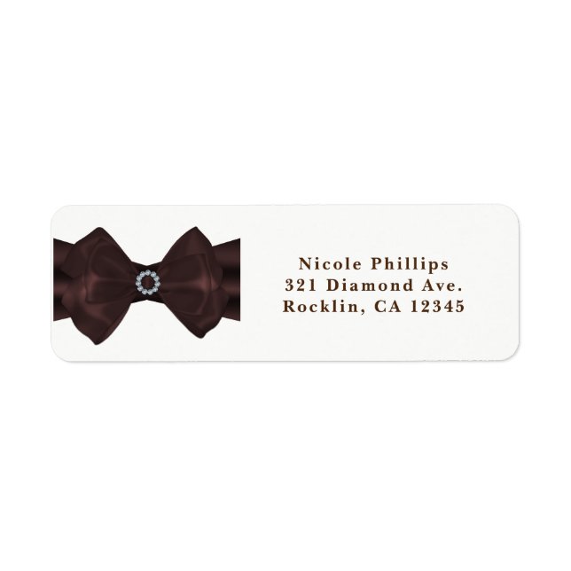 Étiquette Carton d'invitation de mariage ruban marron et dia (Devant)
