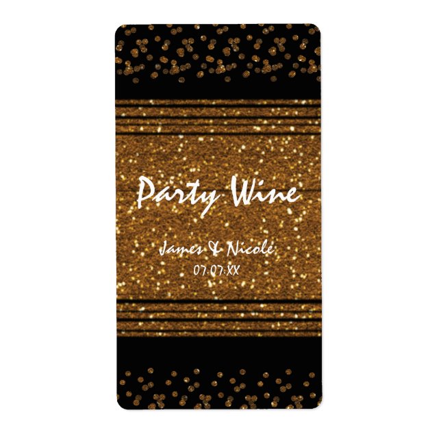 Étiquette Cartons d'invitation de fête à paillettes en or br (Devant)