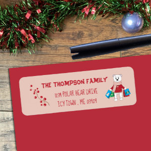 Étiquette Cartoon Polar Ours Rose Holiday Adresse de retour
