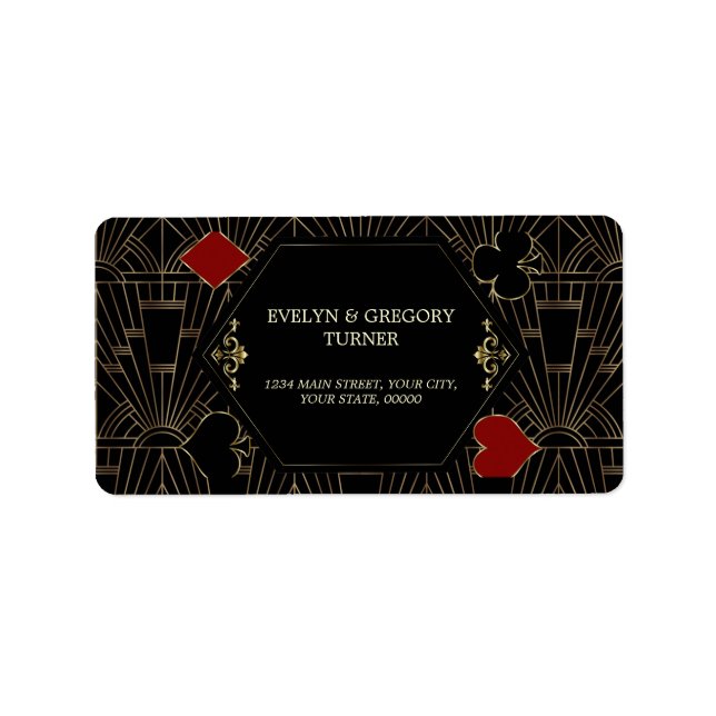 Étiquette Casino Gold Black Gatsby 1920s Gambling Wedding (Devant)