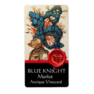 ÉTIQUETTE CASQUE DE CHEVALIER AVEC FEUILLES BLEUES, VINS DE
