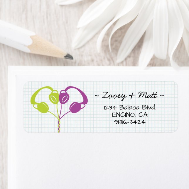 Étiquette Casques Indie Retro Mariage de coeur pourpre Lime (En situation)