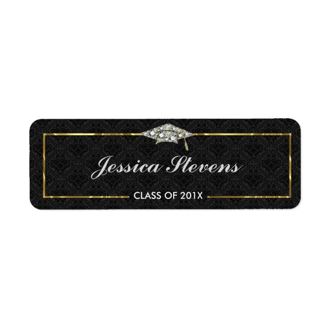 Étiquette Casquette de graduation Black & Bling avec cadre O (Devant)