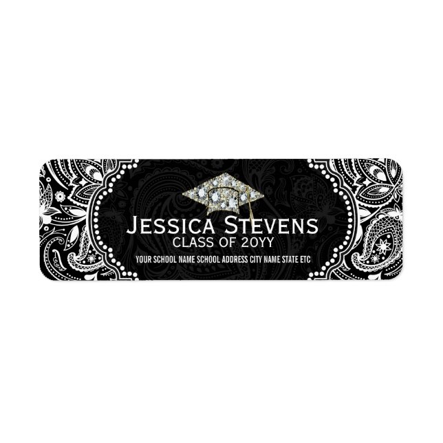 Étiquette Casquette de graduation de la marmite florale noir (Devant)