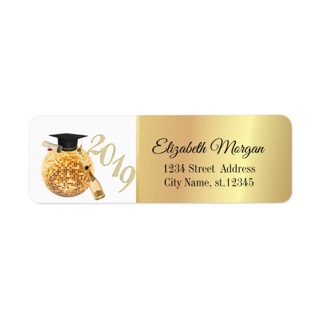 Étiquette Casquette de remise de diplôme en or moderne, boul (Devant)