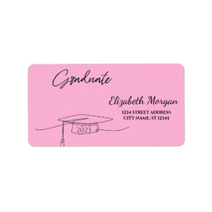 Étiquette Casquette de remise de diplôme noire rose