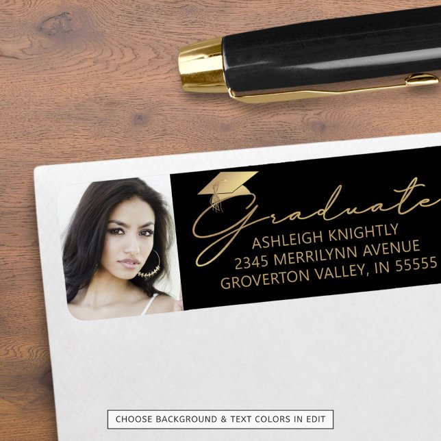 Étiquette Casquette moderne Script Gradué Photo Black Gold (Créateur téléchargé)