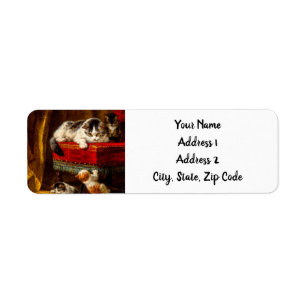 Étiquette Cat and Kittens Playing with Chair