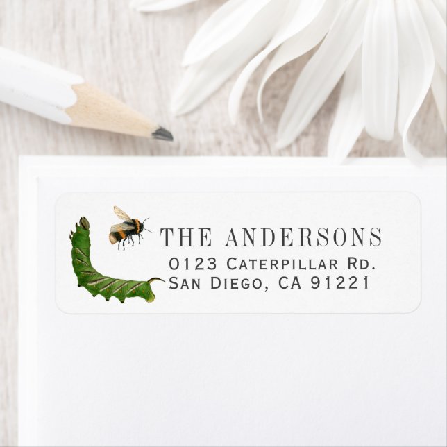 Étiquette Caterpillar & Bee Return Address (En situation)