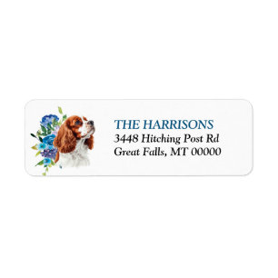 Étiquette Cavalier King Charles Spaniel Floral Bleu