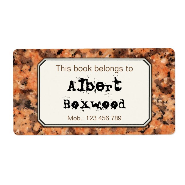 Étiquette Ce Livre Appartient À La Texture Rock De Nom Perso (Devant)