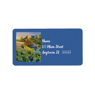 Étiquette Cèdre cire Oiseau Blueberry Farm Aquarelle Art