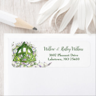Étiquette Celtic Green Triquetra Aquarelle Florale Adresse L