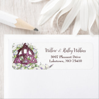 Étiquette Celtic Purple Triquetra Aquarelle Florale Adresse