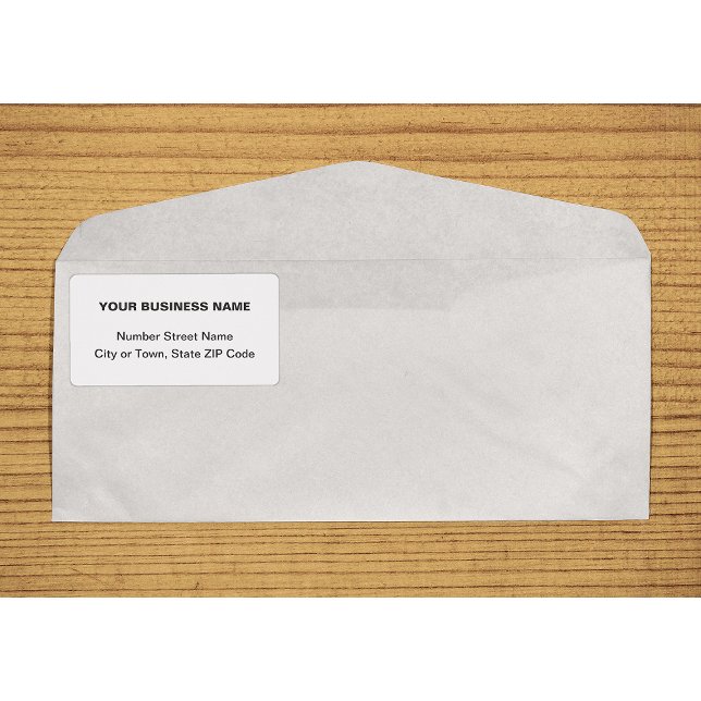 Étiquette Centre Aligné Texte brut Entreprise Livraison blan (Center aligned plain text business white shipping label on envelope)