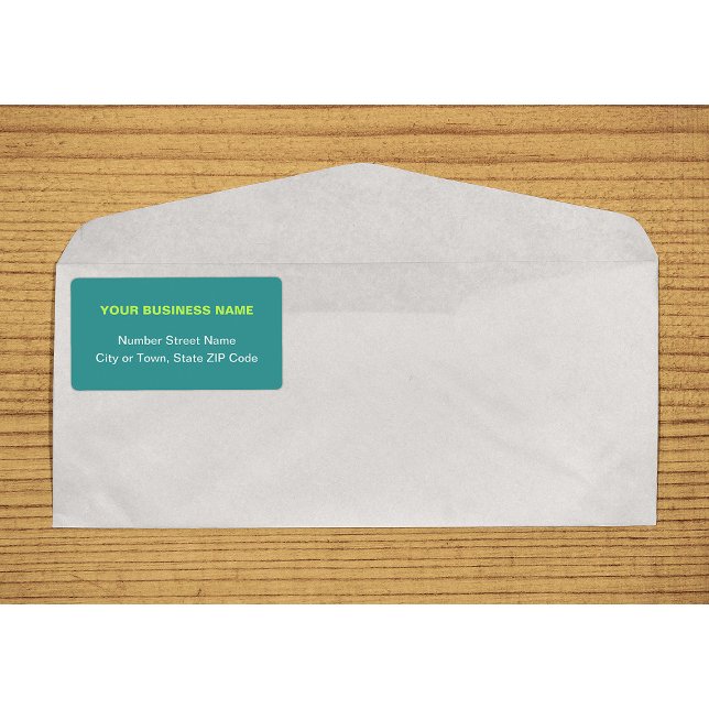Étiquette Centre Aligné Texte Turquoise Livraison verte (Center aligned plain text business teal green shipping label on envelope)