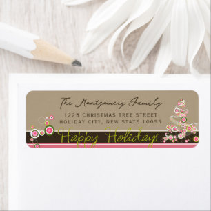 Étiquette Cercles roses Mod Christmas Tree Adresse de vacanc