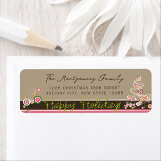 Étiquette Cercles roses Mod Christmas Tree Adresse de vacanc