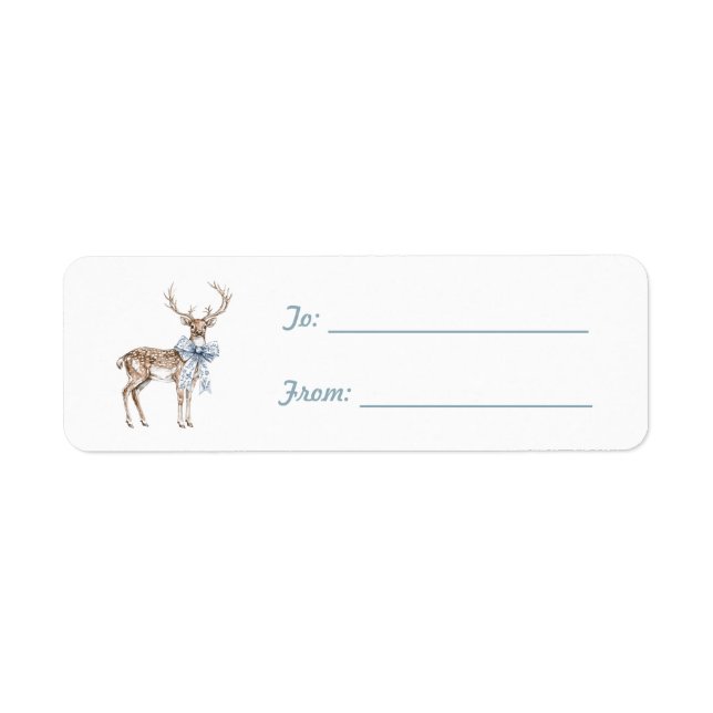 Étiquette Cerf Blanc Bleu Arc Noël (Devant)