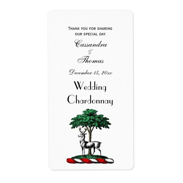 Étiquette Cerf Daim devant un Arbre Emblème de Blason Crête  (Devant)