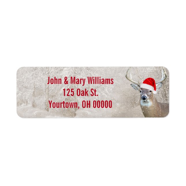 Étiquette Cerf de Noël avec chapeau de Père Noël (Devant)