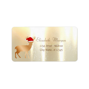 Étiquette Cerf de Noël élégant avec chapeau de Père Noël