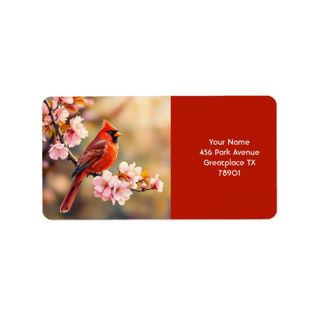 Étiquette Cerisier d'oiseaux rouges mignons Imaginaire (Devant)