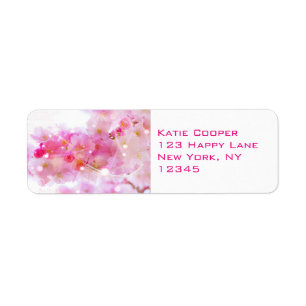 Étiquette Cerisier japonais aux fleurs rose pastel